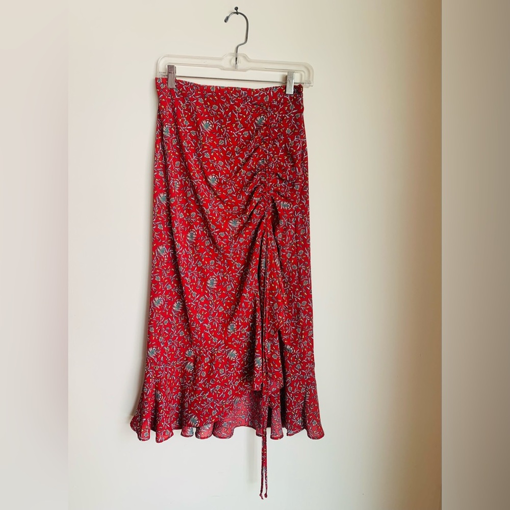 AVAILABLE - Max Studio Cinched Red Floral Skirt